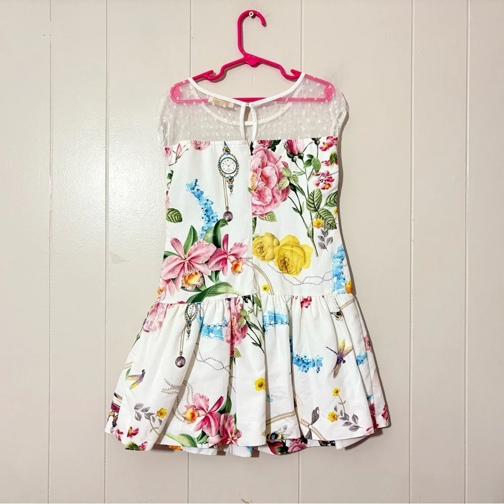 MONNALISA Italy Girls Cotton Floral White Dress Size 9